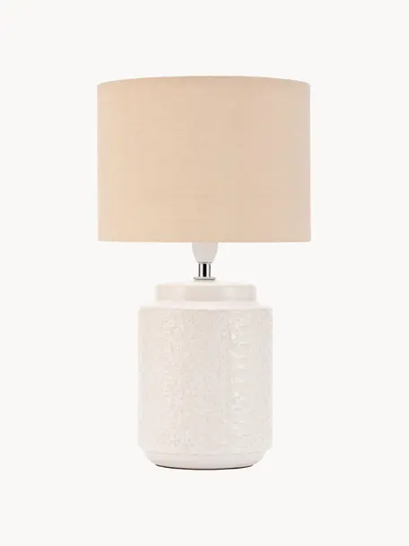 Lampada da tavolo piccola Charming Bloom, Paralume: tessuto, Base della lampada: ceramica, Beige, bianco crema, Ø 21 x Alt. 35 cm