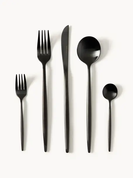 Matt gebürstetes Besteck-Set Shimmer, in verschiedenen Setgrössen, Messer: Edelstahl 13/0 Das Bestec, Schwarz, matt, 4 Personen (20-tlg.)