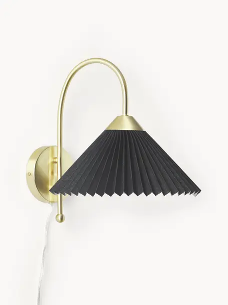 Wandleuchte Viens mit Plissee-Schirm aus Leinen, Lampenschirm: Leinen, Schwarz, B 28 x L 200 cm