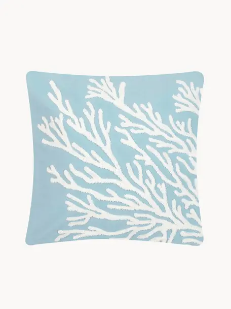 Katoenen kussenhoes Reef met getuft motief, 100% katoen, Lichtblauw, wit, B 40 x L 40 cm