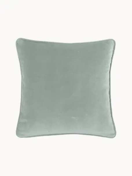 Housse de coussin velours vert sauge Dana, 100 % velours de coton, Vert sauge, larg. 40 x long. 40 cm
