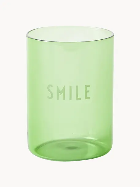 Designer Wasserglas Favourite SMILE mit Schriftzug, Borosilikatglas, Grün (Smile), Ø 8 x H 11 cm, 350 ml
