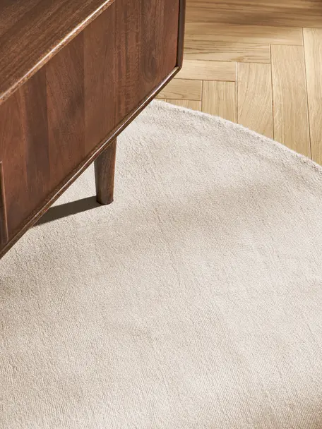 Alfombra redonda artesanal de viscosa Jane, 100% viscosa, Beige claro, Ø 250 cm (Tamaño XL)