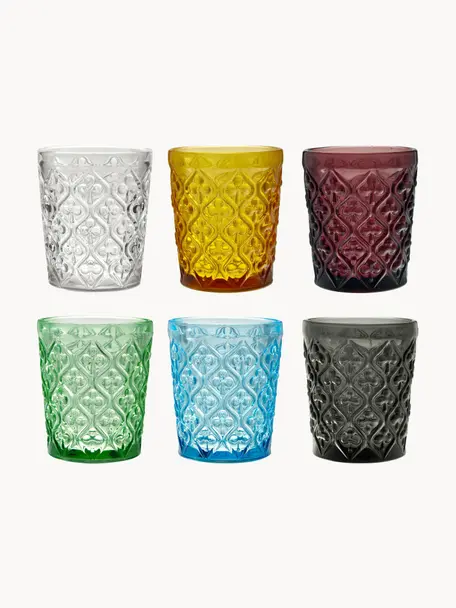 Wassergläser Marrakech mit Strukturmuster, 6er-Set, Glas, Bunt, Ø 8 x H 10 cm, 240 ml