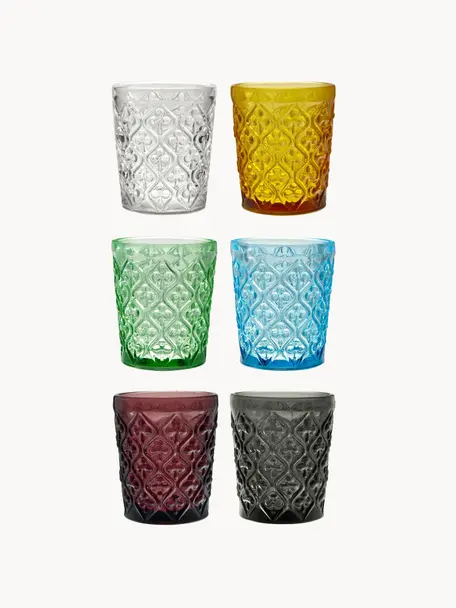 Set di 6 bicchieri con motivo in rilievo Marrakech, Vetro, Multicolore, trasparente, Ø 8 x Alt. 10 cm, 240 ml