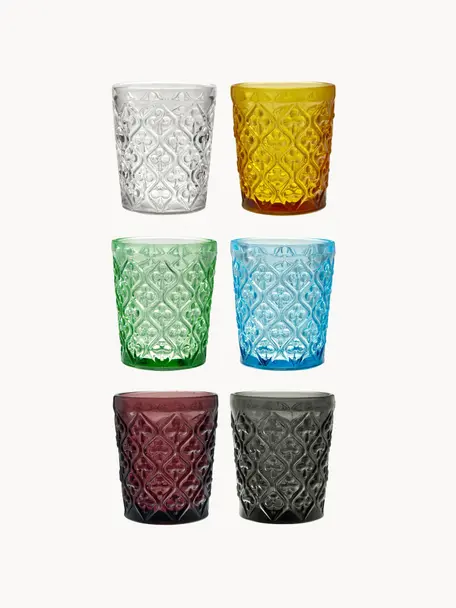 Verres à eau avec embossage décoratif Marrakech, 6 élém., Verre, Multicolore, transparent, Ø 8 x haut. 10 cm, 240 ml