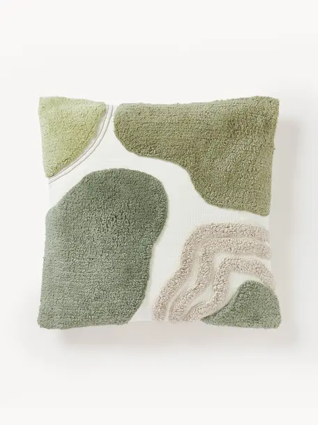 Poszewka na poduszkę Coraline, 100% bawełna, Jasny zielony, oliwkowy zielony, kremowobiały, S 45 x D 45 cm