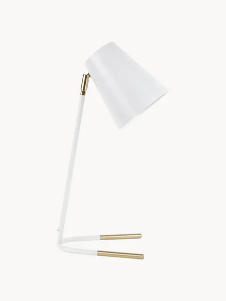 Bureaulamp Noble, Lampenkap: gecoat metaal, Lampvoet: gecoat metaal, Wit, goudkleurig, B 25 x H 46 cm