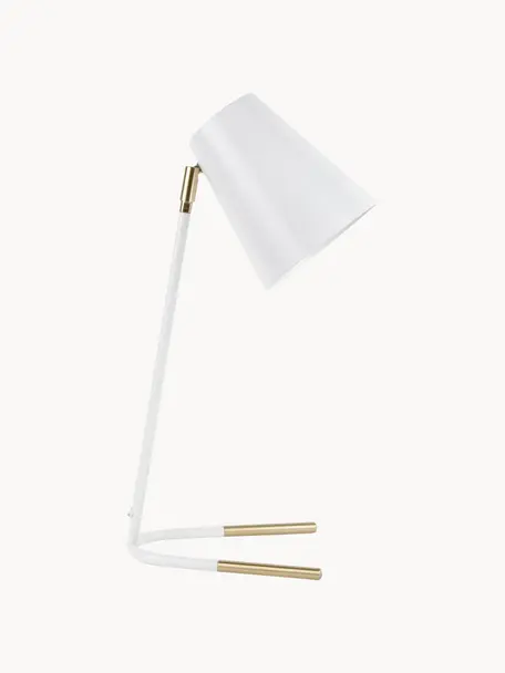 Lampe de bureau Noble, Blanc, doré, larg. 25 x haut. 46 cm