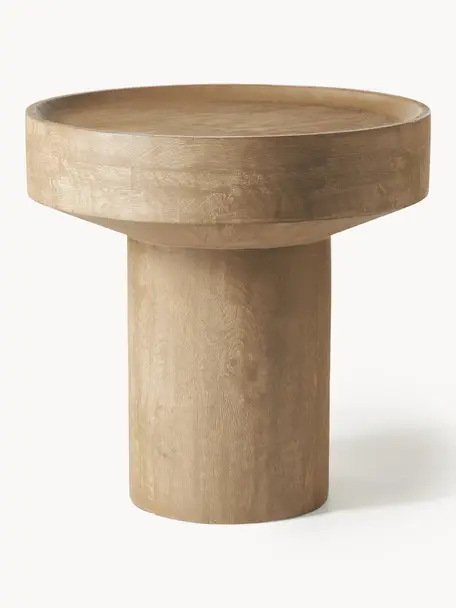 Stolik pomocniczy z drewna mangowego Benno, Lite drewno mangowe lakierowane, beton, Drewno mangowe lakierowane na jasno, Ø 50 x W 50 cm