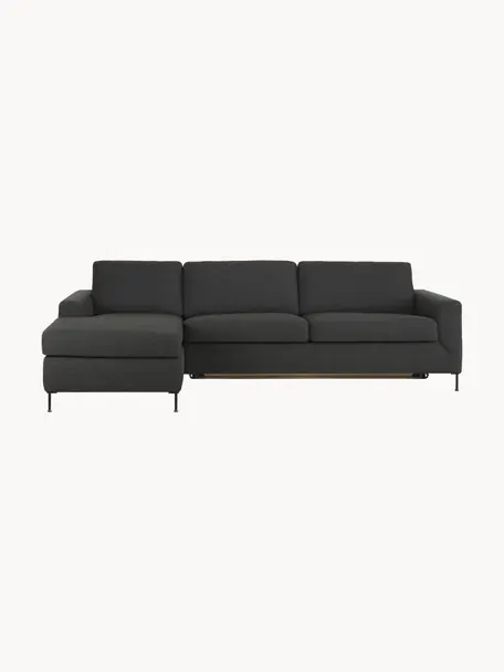 Schlafsofa Cucita (3-Sitzer) mit Matratze, Bezug: Webstoff (100% Polyester), Gestell: Massives Kiefernholz, FSC, Füße: Metall, lackiert, Webstoff Anthrazit, B 274 x T 164 cm, Eckteil links