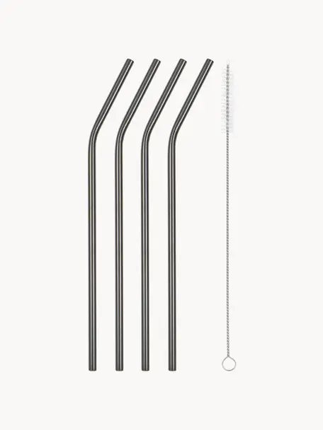 Strohhalme Shine mit Bürste, 4er-Set, Strohhalm: Edelstahl, Schwarz, L 23 cm