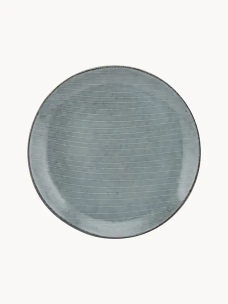 Platos postre artesanales Nordic Sea, 4 uds., Cerámica de gres, Gris azulado jaspeado, Ø 20 x Al 3 cm