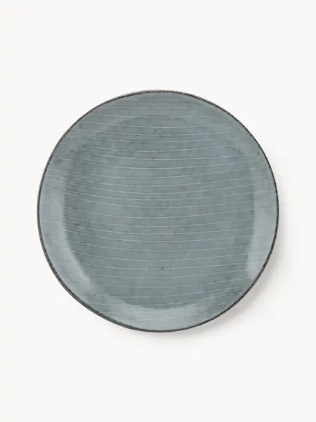 Platos postre artesanales Nordic Sea, 4 uds., Cerámica de gres, Gris azulado jaspeado, Ø 20 x Al 3 cm