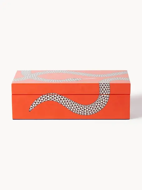 Ručne vyrobená úložná škatuľa Eden, Lakované drevo, Oranžová, biela, Š 20 x H 10 cm
