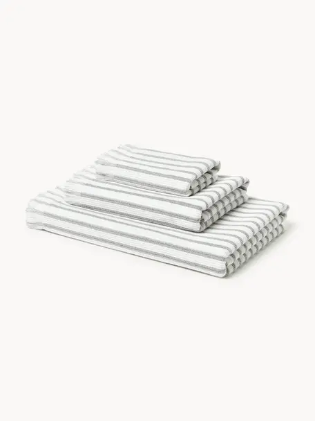 Serviettes de toilette Irma, tailles variées, Blanc, gris clair, 4 éléments (2 serviettes de toilette et 2 draps de bain)