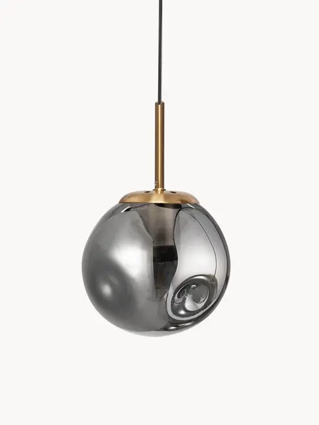 Kleine hanglamp Spada van glas, Lampenkap: glas, Messingkleurig, grijs, Ø 15 x H 28 cm
