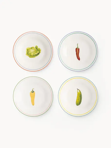 Ontbijtbord Vegetable van beenderporselein, set van 4, Beenderporselein, Meerkleurig, Ø 50 x D 1 cm