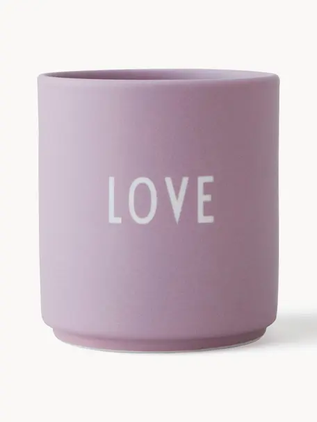 Designový pohárek s nápisem Favourite LOVE, Kostní porcelán Fine Bone China, Levandulová (Love), Ø 8 x V 9 cm, 250 ml