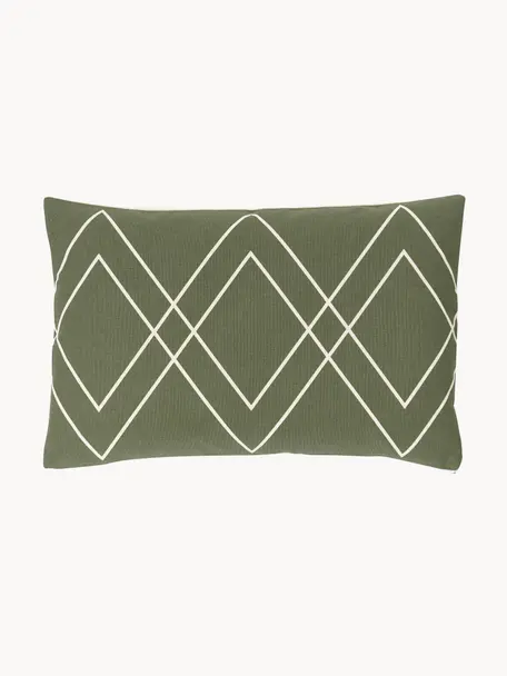 Poszewka na poduszkę w stylu boho Ausel, 100% bawełna, Kremowobiały, oliwkowy zielony, S 30 x D 50 cm