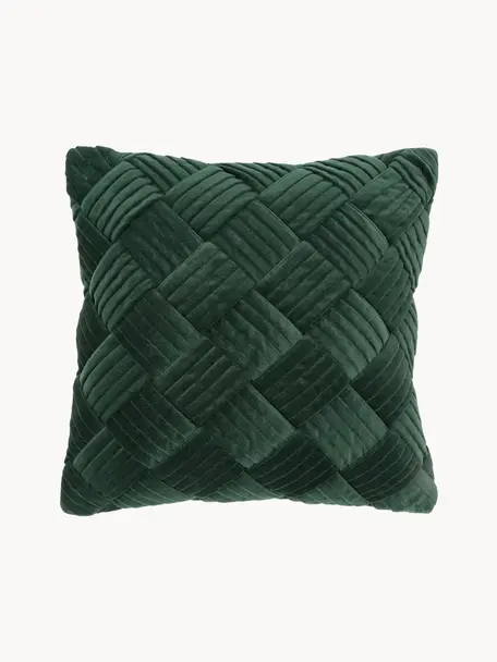 Funda de cojín de terciopelo texturizada Sina, Terciopelo (100% algodón), Verde oscuro, An 45 x L 45 cm