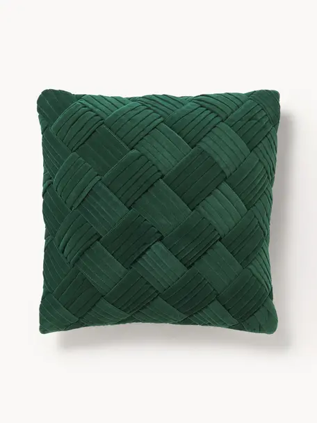 Funda de cojín de terciopelo texturizada Sina, Terciopelo (100% algodón), Verde oscuro, An 45 x L 45 cm