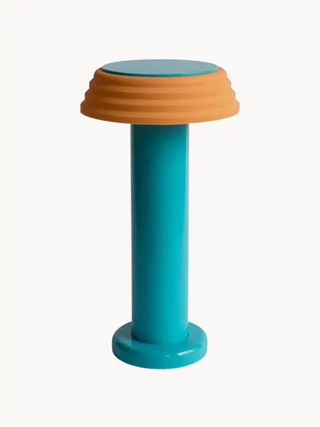 Lampada da tavolo piccola portatile a LED con luce regolabile PL1, Paralume: silicone, Struttura: metallo rivestito, Petrolio, arancione, Ø 13 x Alt. 24 cm