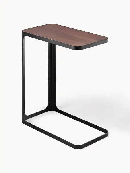Tavolino con piano in legno Frame, Struttura: acciaio verniciato a polv, Nero, legno scuro, Larg. 45 x Alt. 52 cm