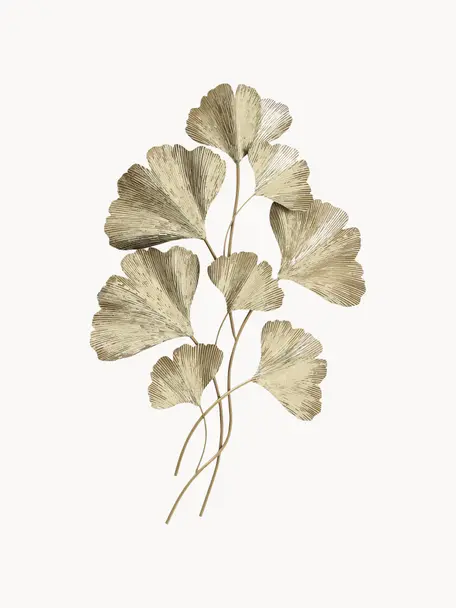 Wandobject Ginkgo van metaal, Gelakt metaal, Goudkleurig, B 61 cm x H 95 cm