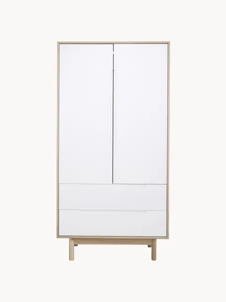 Šatníková skriňa Cassy, 2-dverová, Svetlé drevo, biela, Š 100 x V 195 cm