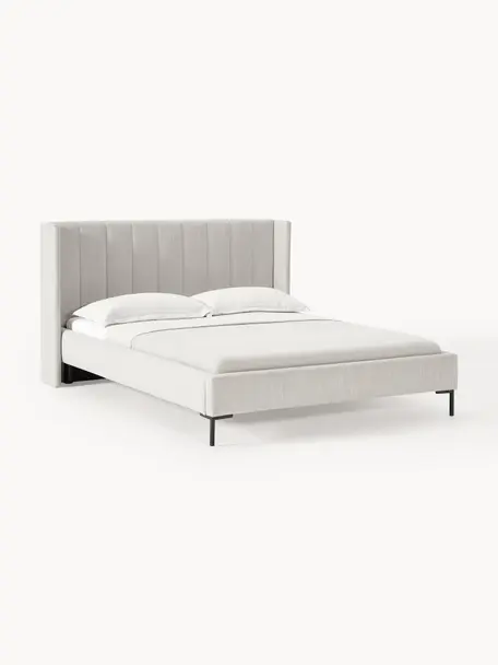 Cama tapizada Dusk, Tapizado: tejido finamente estructu, Estructura: madera de pino maciza con, Patas: metal con pintura en polv, Tejido greige, An 180 x L 200 cm