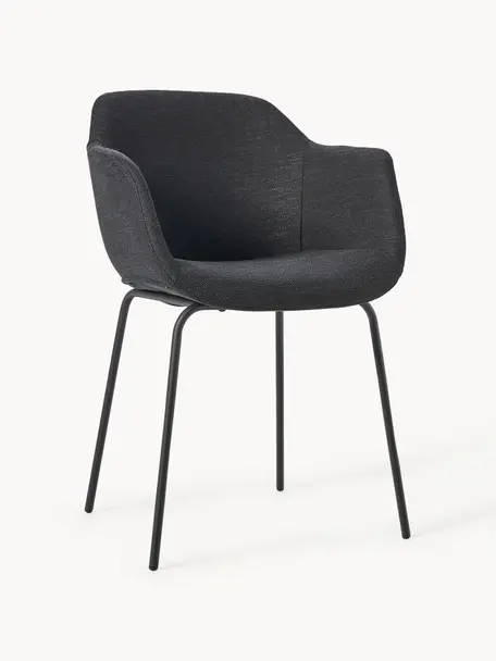 Chaise rembourrée avec assise étroite Fiji, Tissu noir, larg. 58 x prof. 56 cm