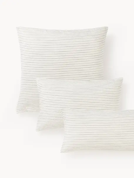 Funda de almohada de percal a rayas River, Parte superior: 85% algodón, 10% poliéste, Off White, gris antracita, An 45 x L 110 cm