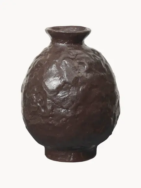 Terrakotta-Vase Doro, H 16 cm, Terrakotta, glasiert, Dunkelbraun, Ø 12 x H 16 cm