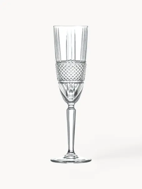 Flute champagne in cristallo con rilievo Brillante 6 pz, Cristallo, Trasparente, Ø 6 x Alt. 23 cm, 180 ml