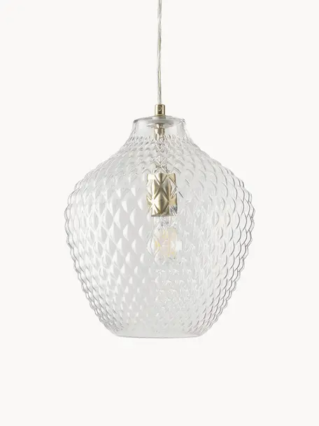 Petite suspension en verre Lee, Transparent, laiton, Ø 27 x haut. 33 cm