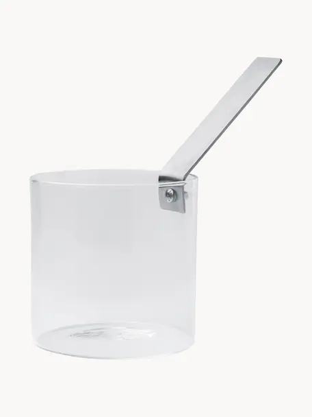 Milchtopf Boiler aus Borosilikatglas, Griff: Stahl, Transparent, Silberfarben, Ø 12 x H 12 cm