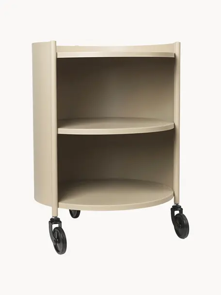 Contenitore rotondo con ruote Eve, Acciaio verniciato a polvere, Beige chiaro opaco, Ø 40 x Alt. 53 cm