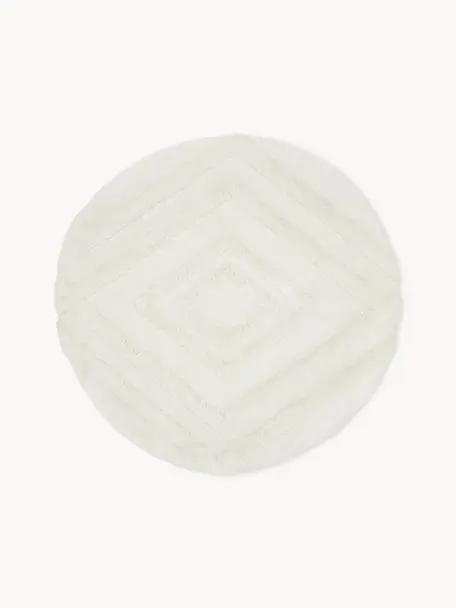 Tapis rond shaggy moelleux texturé Magda, Blanc crème, Ø 120 cm (taille M)
