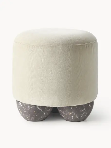 Pouf Lino, Tissu blanc cassé, Ø 46 x haut. 45 cm