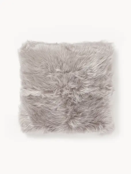 Poszewka na poduszkę ze sztucznego futra Mathilde, proste włosie, Jasny szary, S 40 x D 40 cm