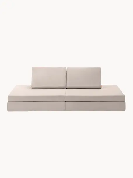 Modulaire kinderbank Mila van fluweel, handgemaakt, Bekleding: fluweel (100% polyester), Fluweel lichtbeige, B 168 x D 84 cm