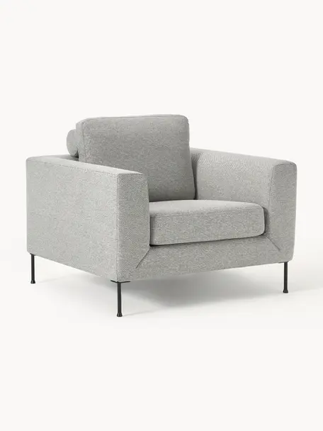 Sofa fauteuil Cucita, Bekleding: geweven stof (100% polyes, Frame: massief grenenhout, berke, Poten: gelakt metaal Dit product, Geweven stof grijs, B 98 x D 94 cm