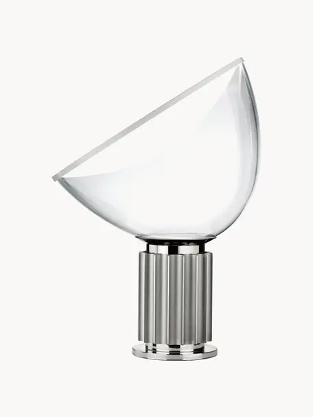 Lámpara de mesa de vidrio soplado artesanalmente LED regulable Taccia Small, Pantalla: plástico, vidrio, Estructura: plástico, metal recubiert, Plateado, Ø 37 x Al 49 cm