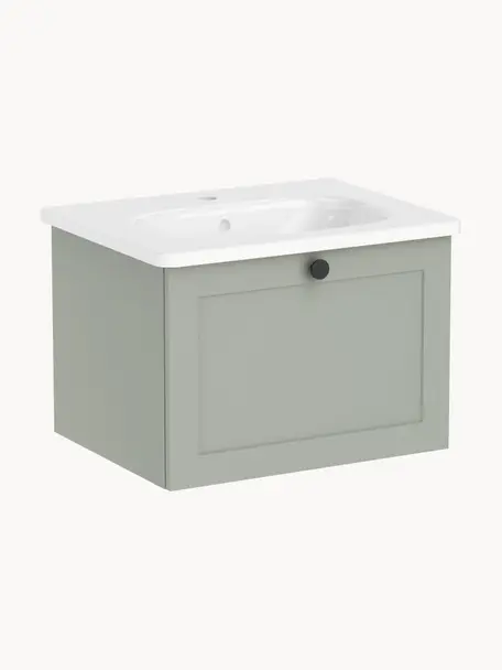 Lavabo con mobiletto Rafaella, larg. 60 cm, Manico: alluminio rivestito, Verde salvia, Larg. 60 x Alt. 42 cm