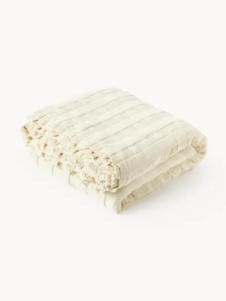 Couvre-lit en mousseline matelassée avec franges Bethany, 100 % coton

La mousseline est un tissu de coton léger au tissage aéré et à la surface fripée, qui séduit par son aspect délicat et ses propriétés respirantes. En outre, elle est très facile d'entretien car elle ne requiert pas de repassage

Le matériau est certifié STANDARD 100 OEKO-TEX®, 6457CIT, CITEVE, Blanc cassé, larg. 230 x long. 250 cm (pour lits jusqu'à 180 x 200 cm)