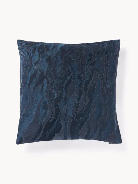 Funda de cojín de terciopelo Phoenix, 100% terciopelo de algodón, Azul oscuro, An 45 x L 45 cm