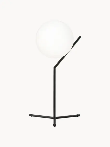 Lámpara de mesa grande soplada regulable IC Lights, Pantalla: vidrio, Estructura: acero recubierto, Negro mate, blanco, An 32 x Al 53 cm