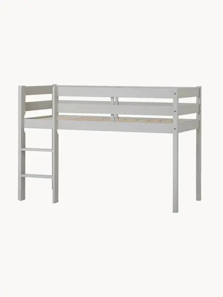 Halbhochkinderbett Eco Comfort aus Kiefernholz, 70 x 160 cm, Massives Kiefernholz, FSC-zertifiziert, Schichtholz, Grau, B 70 x L 160 x H 114 cm