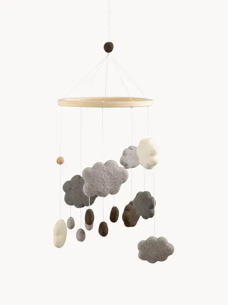 Handgefertigtes Babymobile Clouds, Grau- und Brauntöne, Ø 22 x H 57 cm